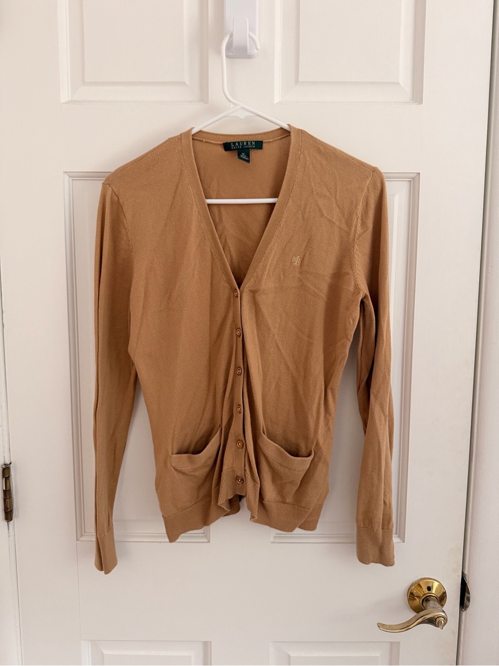Ralph Lauren Camel/Tan V-Neck Button Cardigan